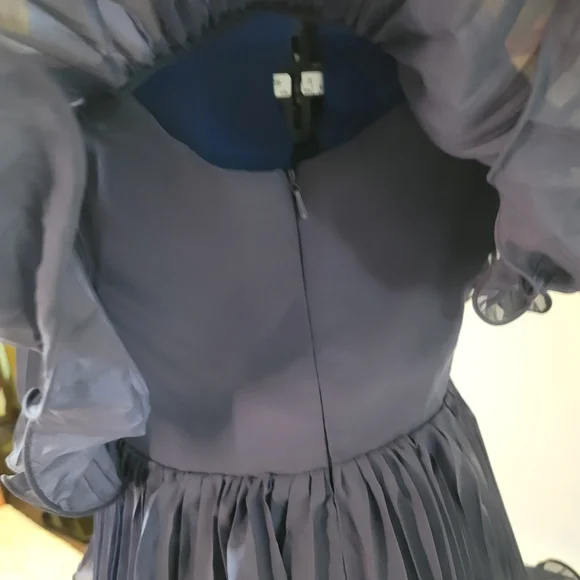 NWT MEXMY Elegant Navy Tiered Ruffled Chiffon Dress Size 16 - Picture 4 of 11